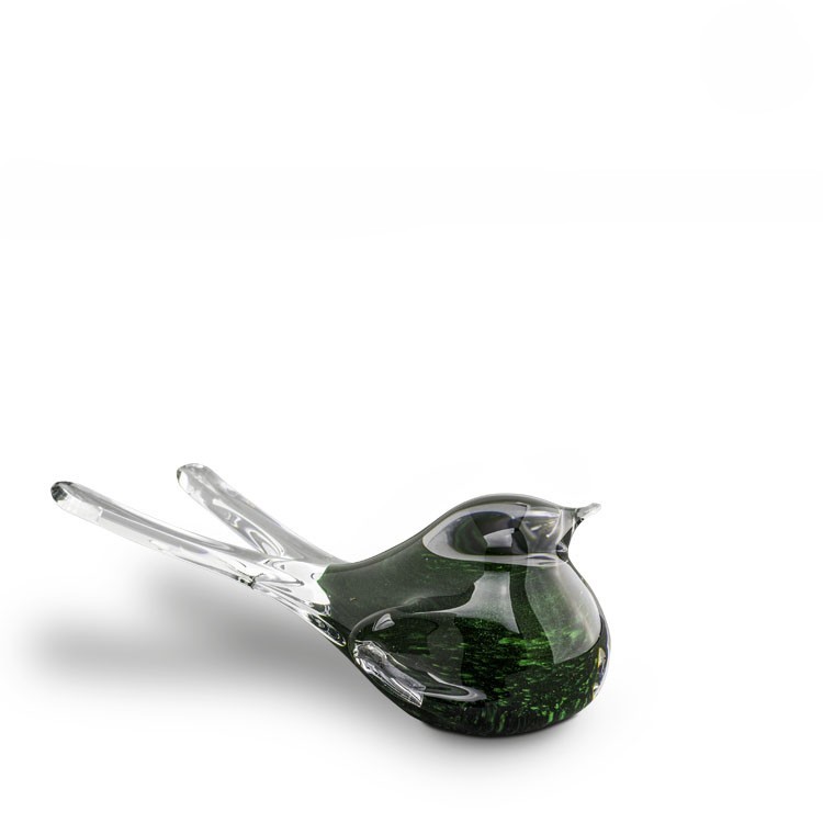 Groene mini urn van glas vogeltje