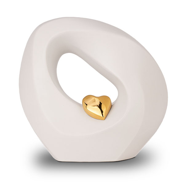 Keramische Urn Wit met Gouden Hart medium