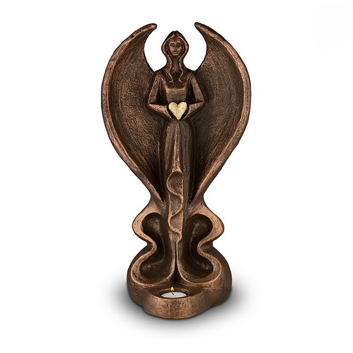 Keramische urn Engel met waxinelichtje Brons