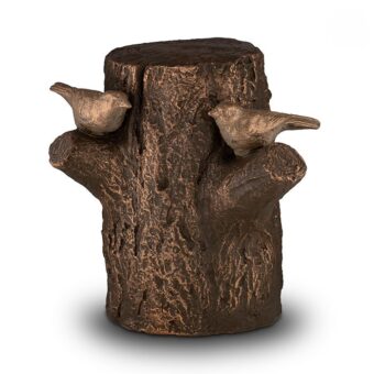 Keramische urn brons Levensboom met vogeltjes
