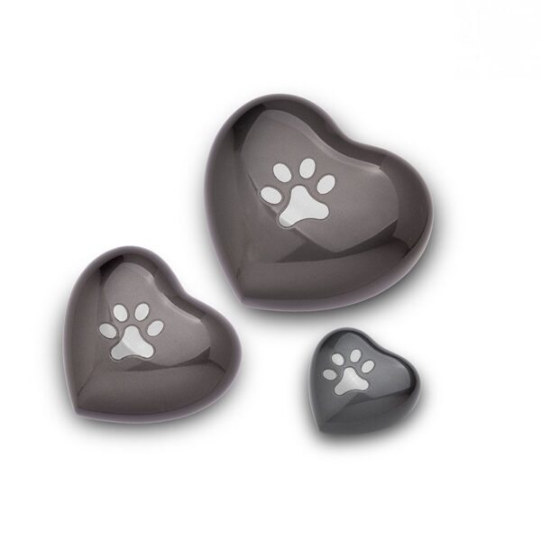 Metalen hondenurn in hartvorm met pootjes - Grijs