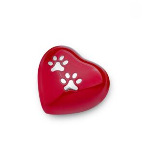 Metalen hondenurn in hartvorm met pootjes Rood - Klein