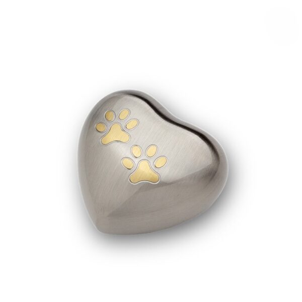 Metalen hondenurn in hartvorm met pootjes Zilver - Klein