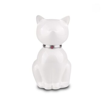 Urn voor kat van metaal in prachtige witte kleur