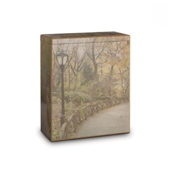 Verstooi urn gemaakt van MDF met fotoprint bos