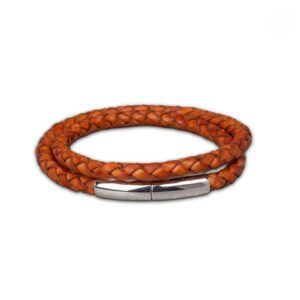 Lederen cognac asarmband met sluiting van Sterling Zilver